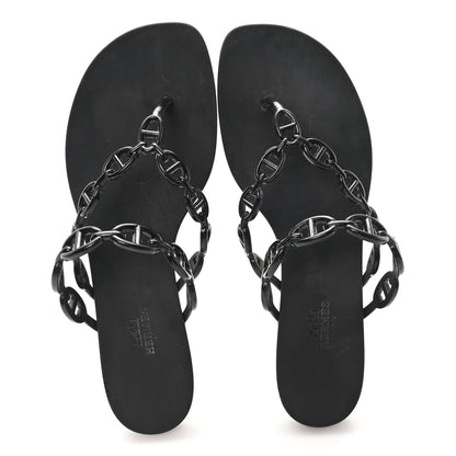 Hermes Rubber Womens Island Sandals 39 Black