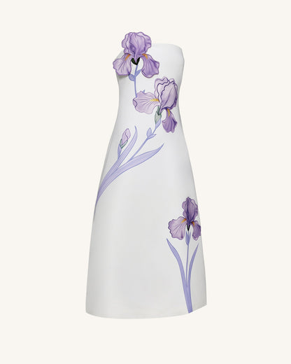 Iris Floral Print Strapless A-Line Maxi Dress - White