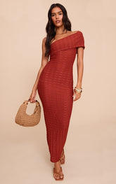 Rust Textured One Shoulder Sleeveless Maxi Dress