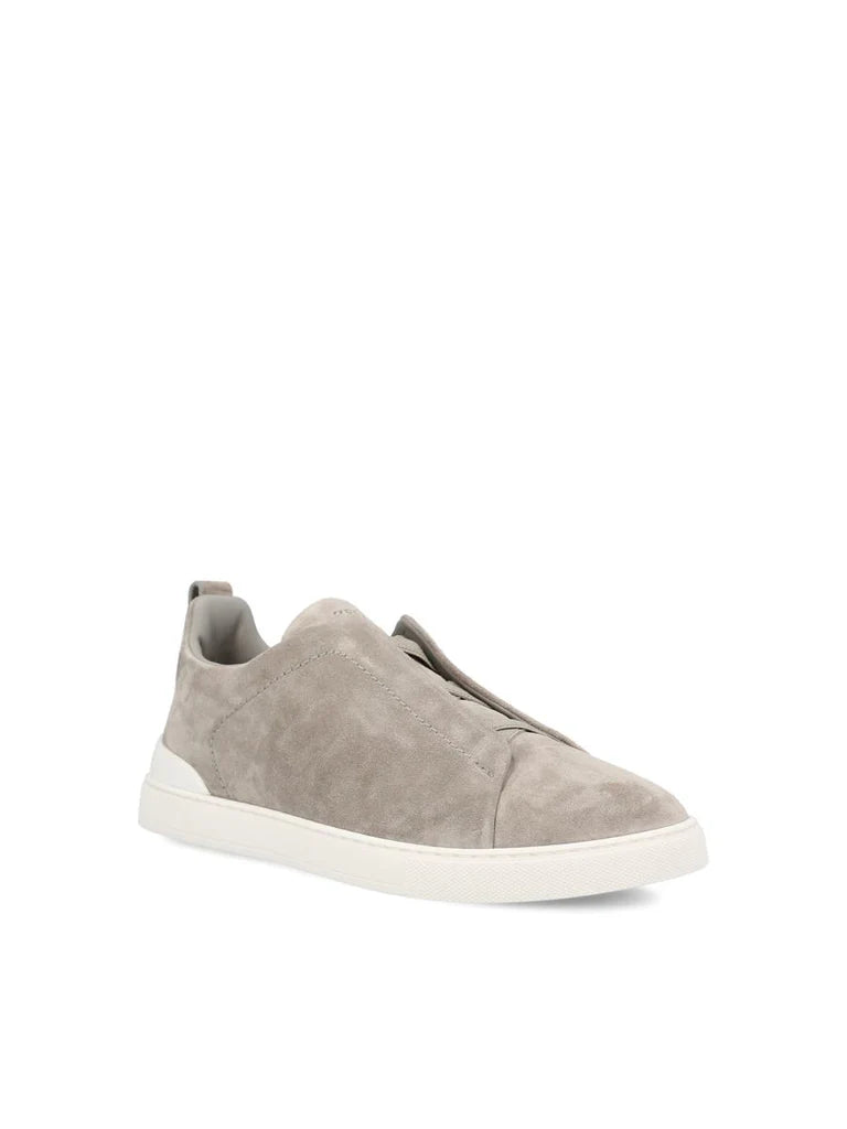 Zegna Grey Suede Triple Stitch™ Luxury Slip-On Sneakers for Men