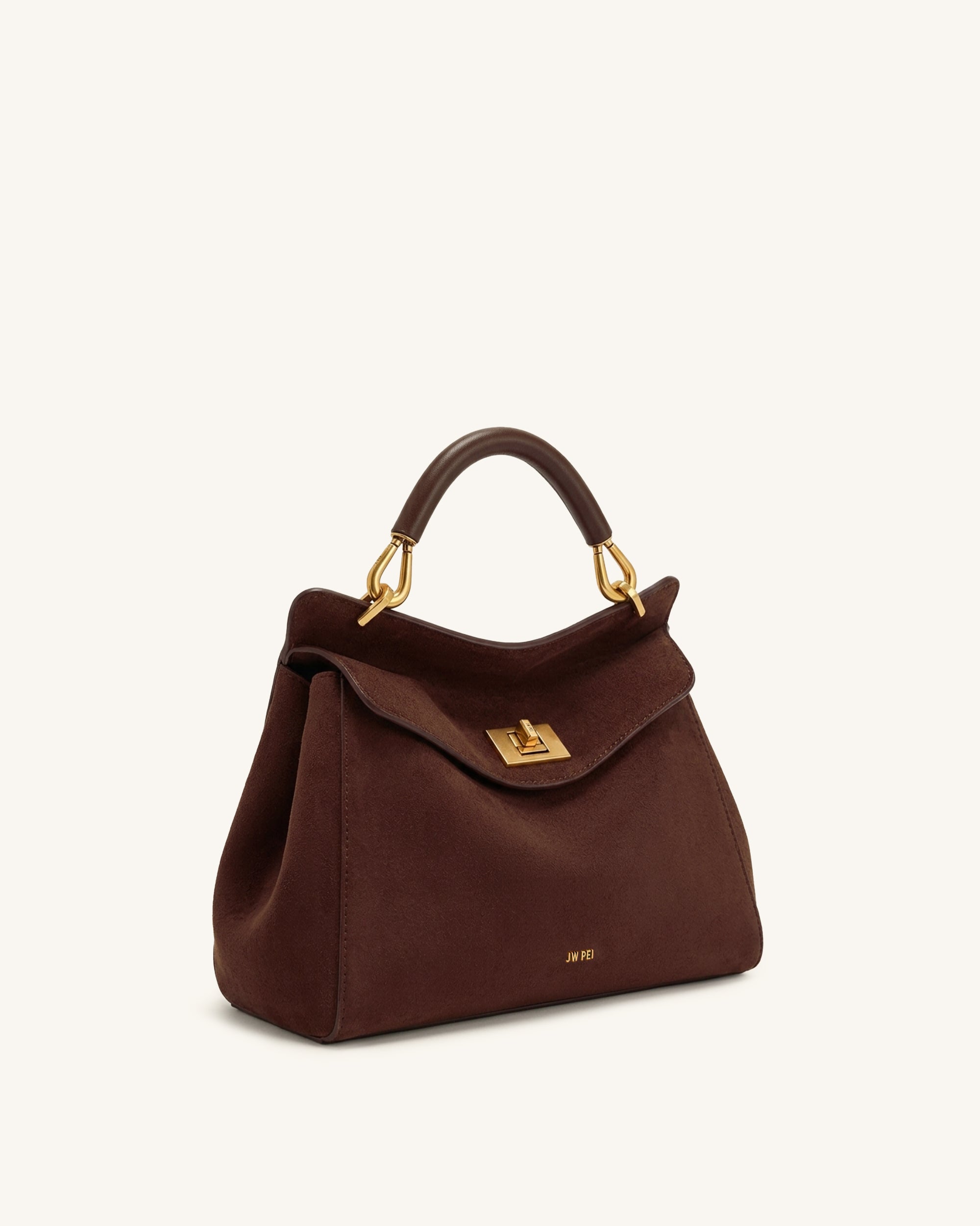 Lucia Classic Faux Suede Top Handle Bag - Taupe