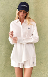 White Embroidered Linen Floaty Shorts