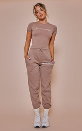 PRETTYLITTLETHING Toffee Logo High Waisted Cuffed Jogger