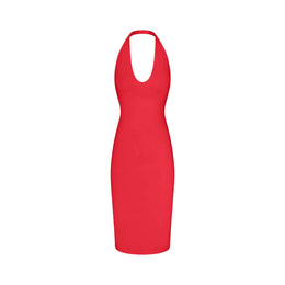 Smooth Layers Plunge Halter Midi Dress