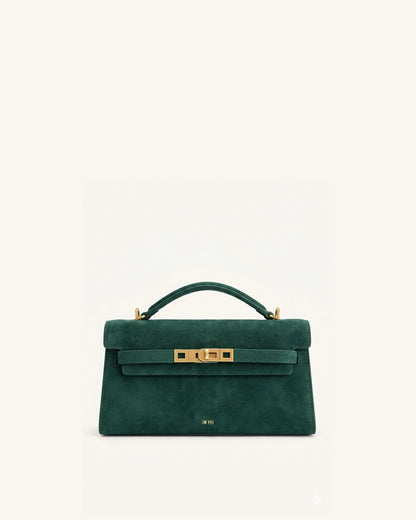 Noor Faux Suede Top Handle Bag - Blue