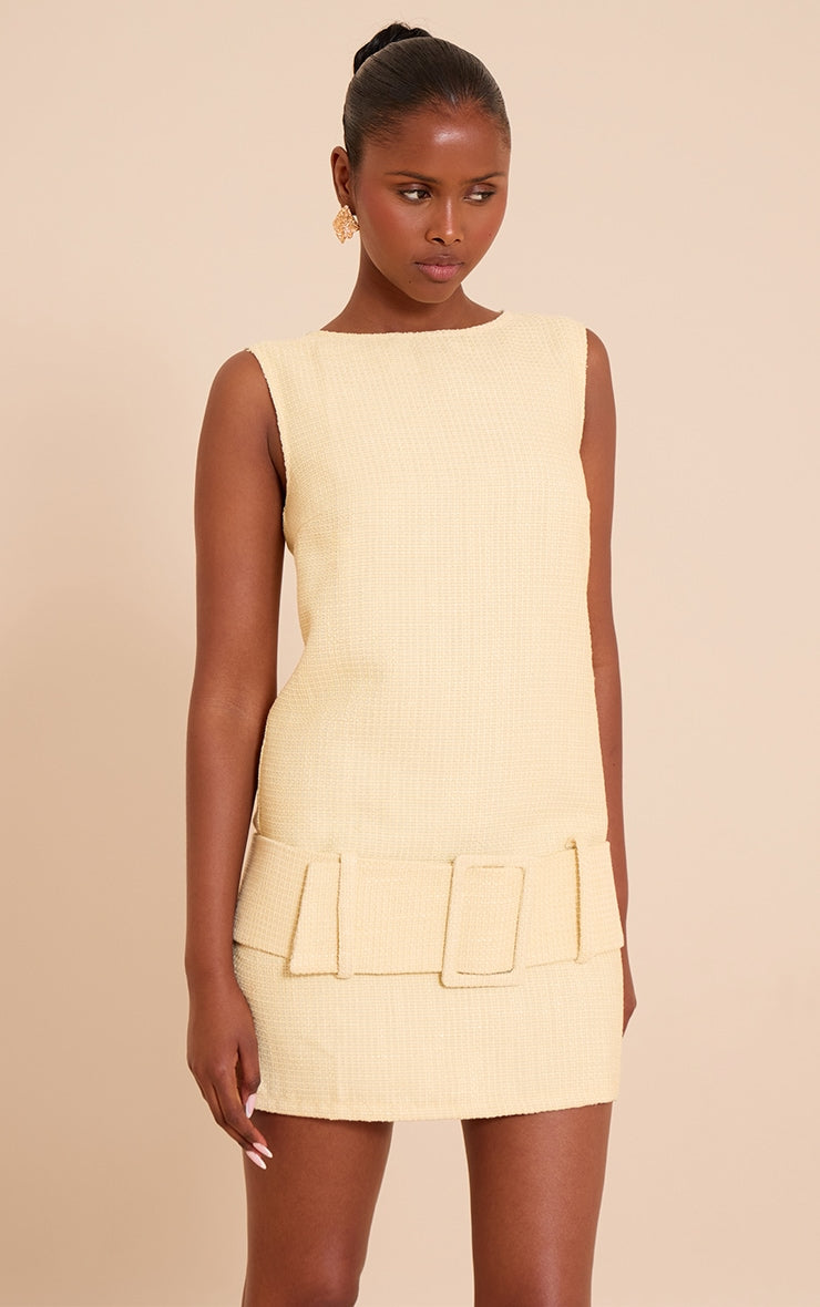 Lemon Boucle Oversized Low Belt Shift Dress