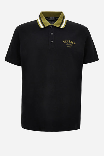 Versace Milano Embroidery Polo In Cotton Piquet