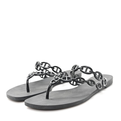 Hermes Rubber Womens Island Sandals 39 Black