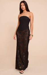 Black Flower Detail Sheer Maxi Skirt
