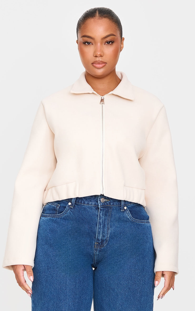 Plus Stone Zip Up Textured Elasticated Waist Jacket
