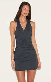 Black Asymmetric Button Down Collar Detail Bodycon Dress