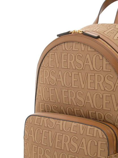 Versace Versace Logo fabric & leather backpack - Backpacks | Shop From The Mirage