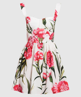 Dolce&Gabbana White bustier dress with a Carnation print