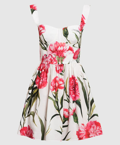 Dolce&Gabbana White bustier dress with a Carnation print