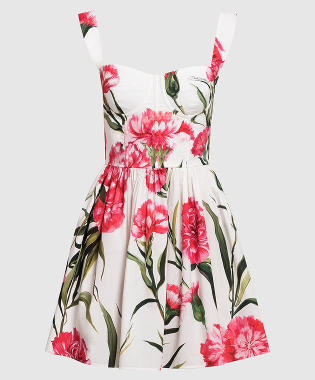 Dolce&Gabbana White bustier dress with a Carnation print