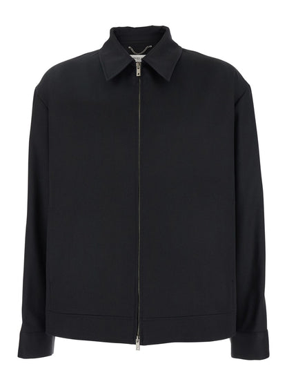 Golden goose Black Jacket with Classic Collar and Long Sleeves in Virgin Wool Man