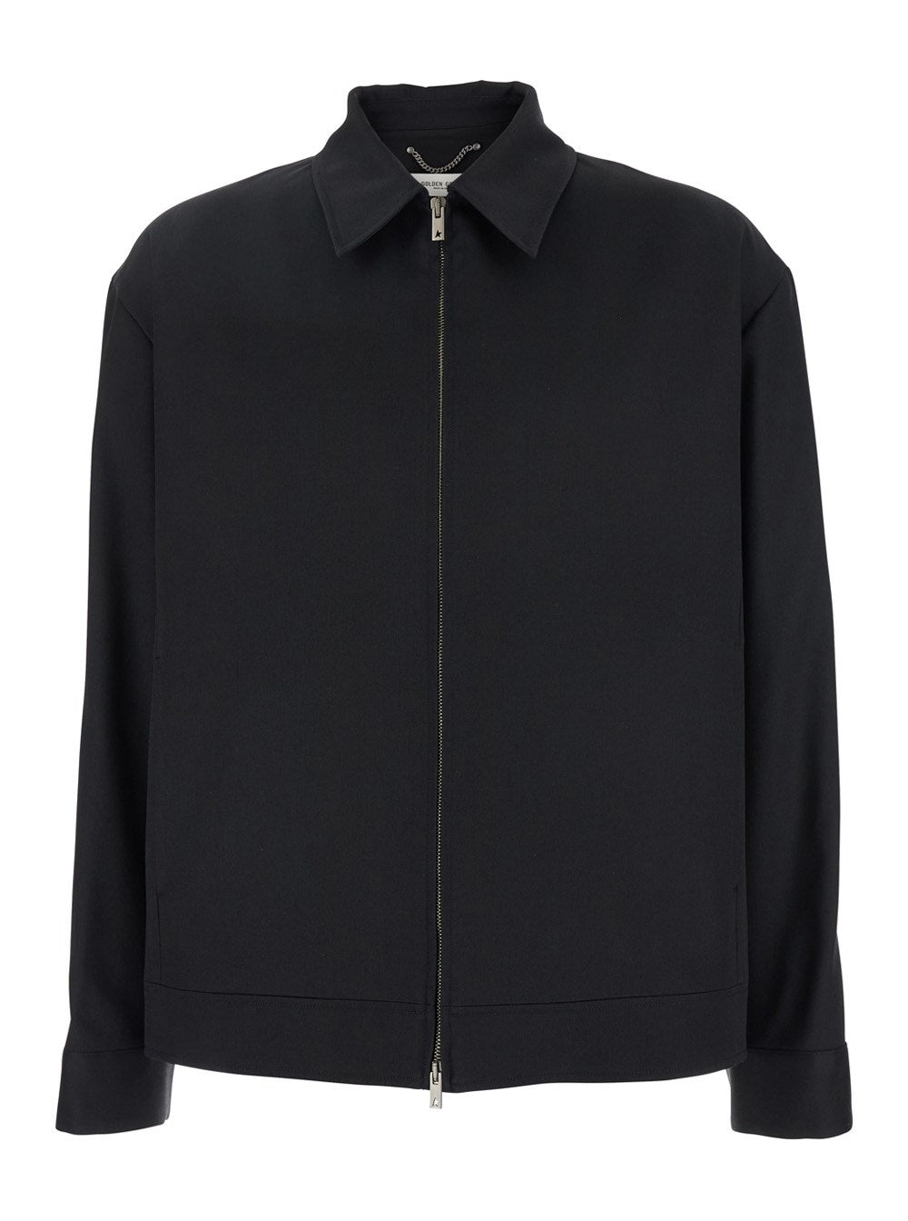 Golden goose Black Jacket with Classic Collar and Long Sleeves in Virgin Wool Man