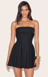 Black Linen-Blend Bandeau Fold Over Shift Dress