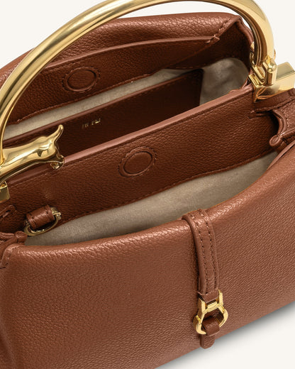 Bruna Dachshund Metal Handle Top Handle Bag - White