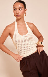 Cream Crochet Halter Top