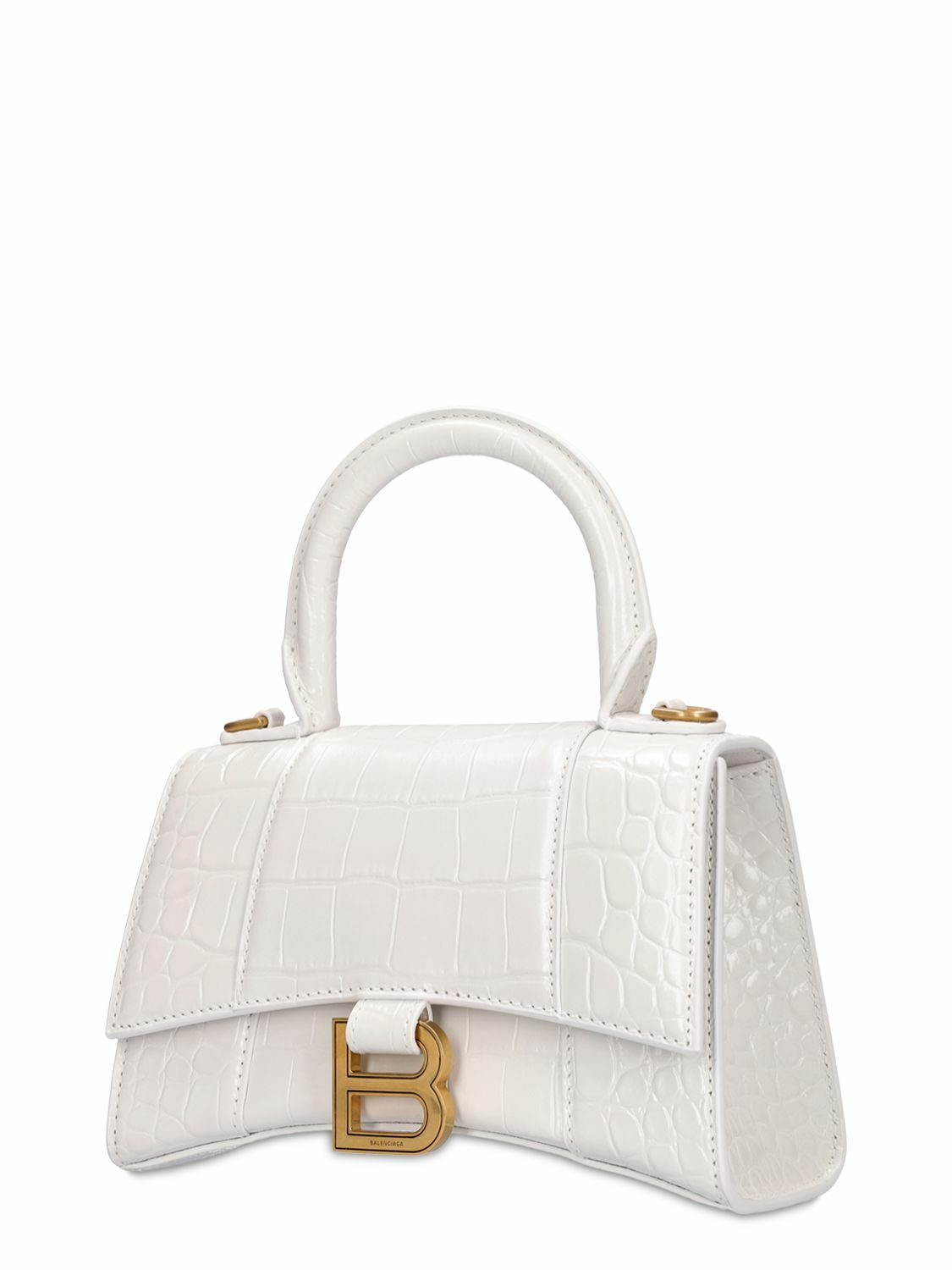 BALENCIAGA Xs Hourglass Croc Embossed Leather Bag