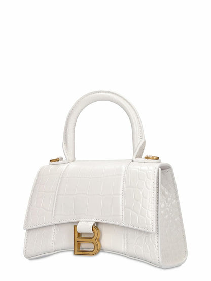 BALENCIAGA Xs Hourglass Croc Embossed Leather Bag
