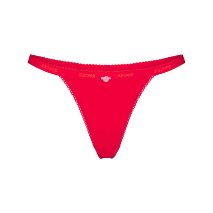 Lightweight Cotton Logo Picot Thong