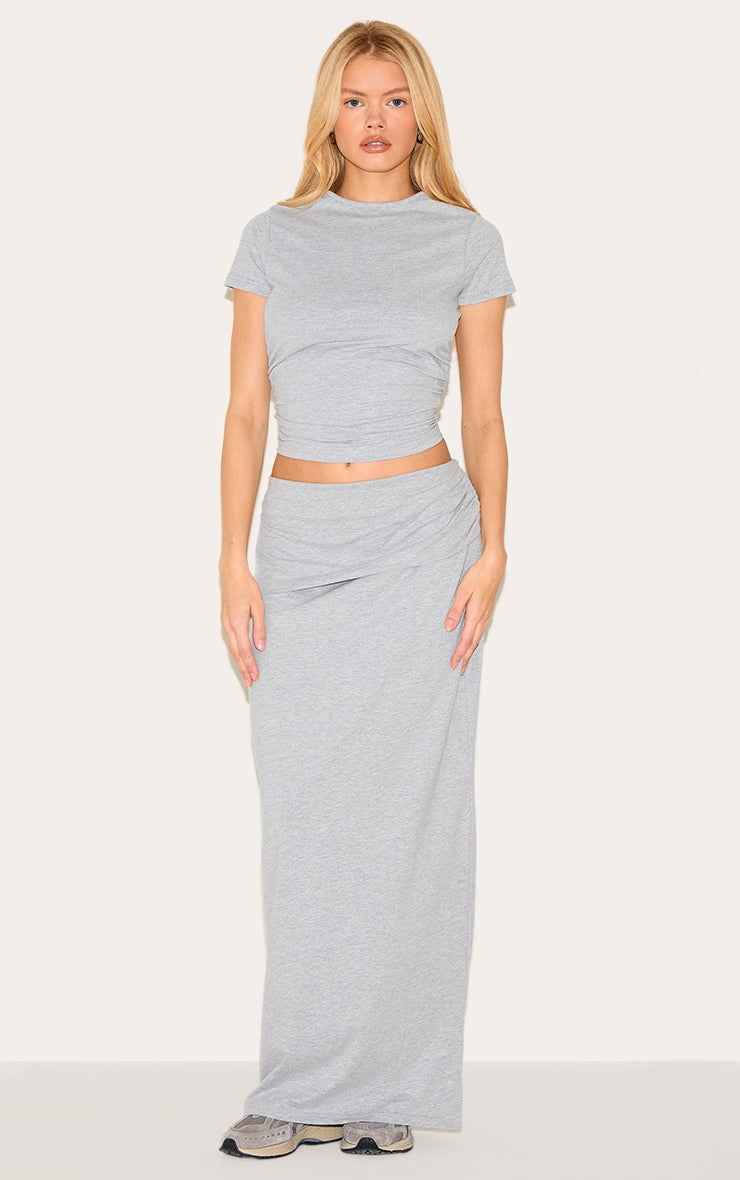 Grey Marl Foldover Cotton Maxi Skirt