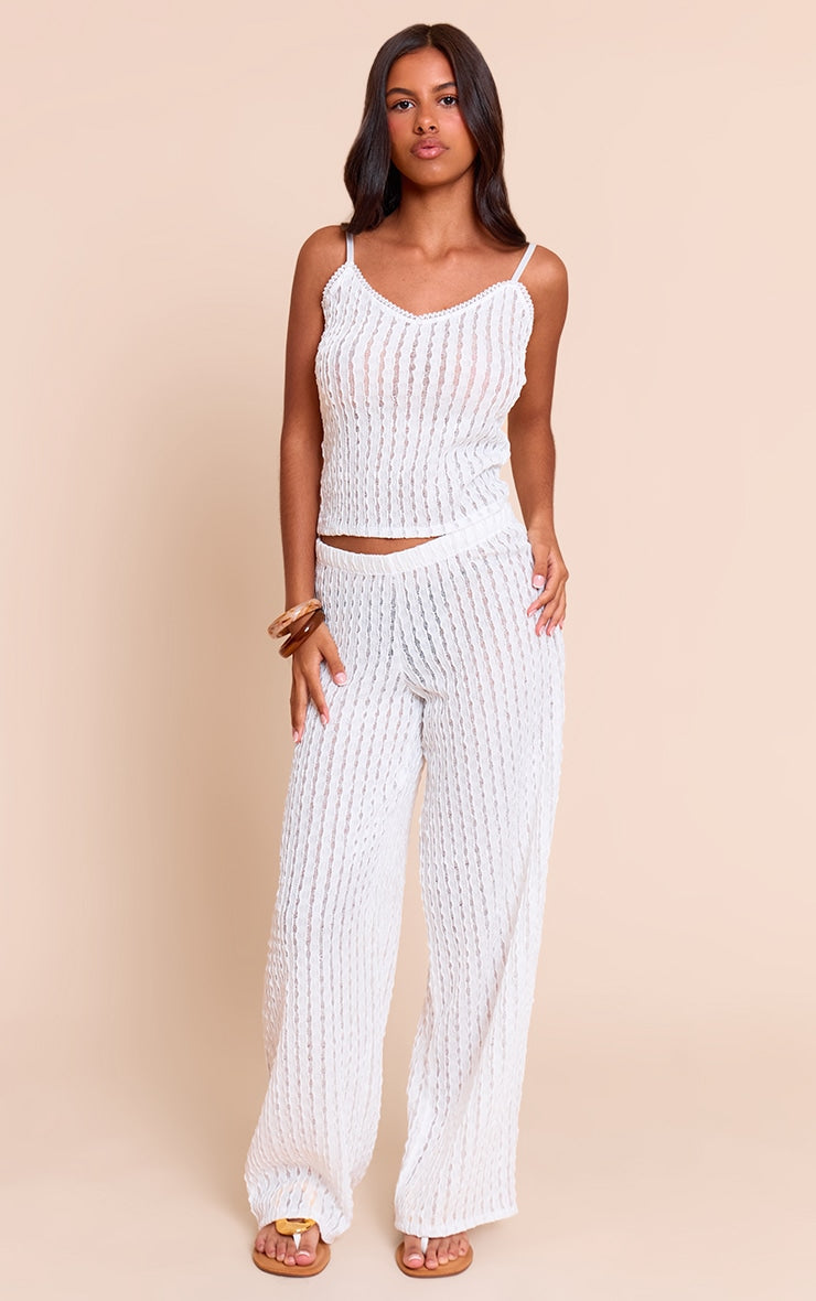 Petite White Textured Elastic Trousers