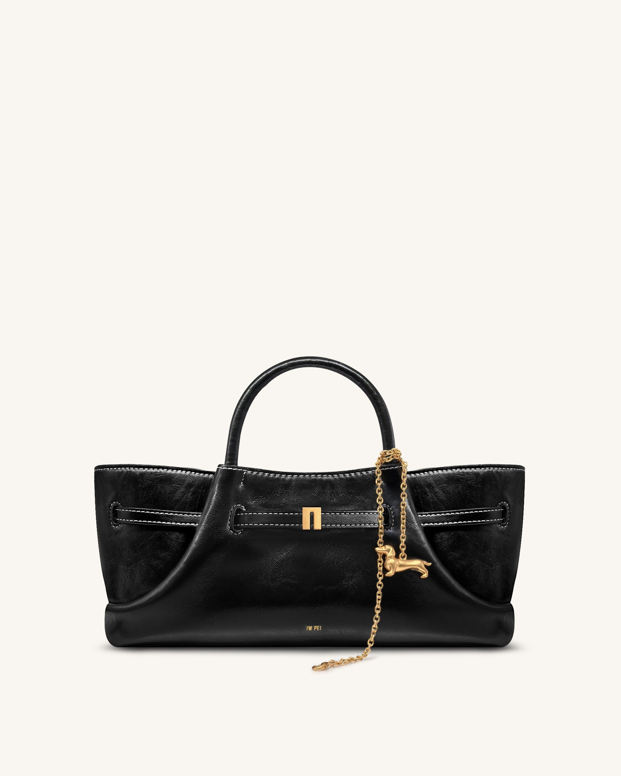 Maeve Dachshund Metal Charm Tote Bag - Black Canvasa