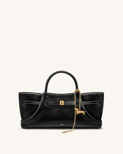 Maeve Dachshund Metal Charm Tote Bag - Black Canvasa