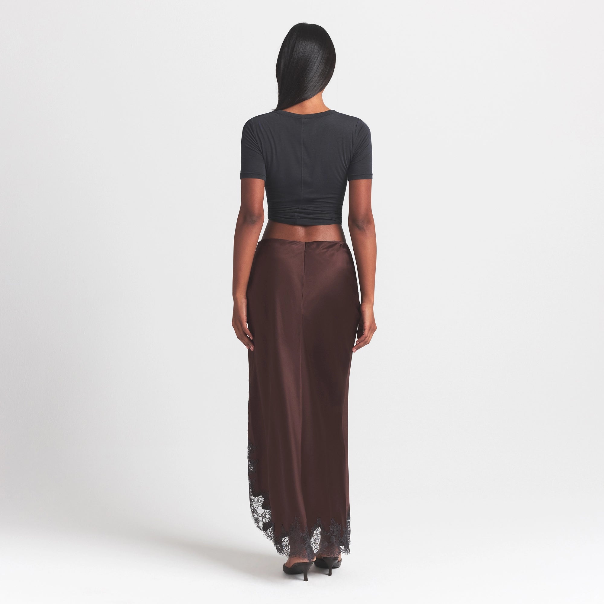 Silk Lace Slip Midi Skirt