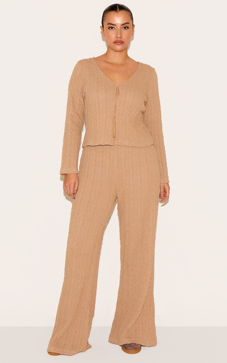 Plus Stone Wide Leg Textured Trouser
