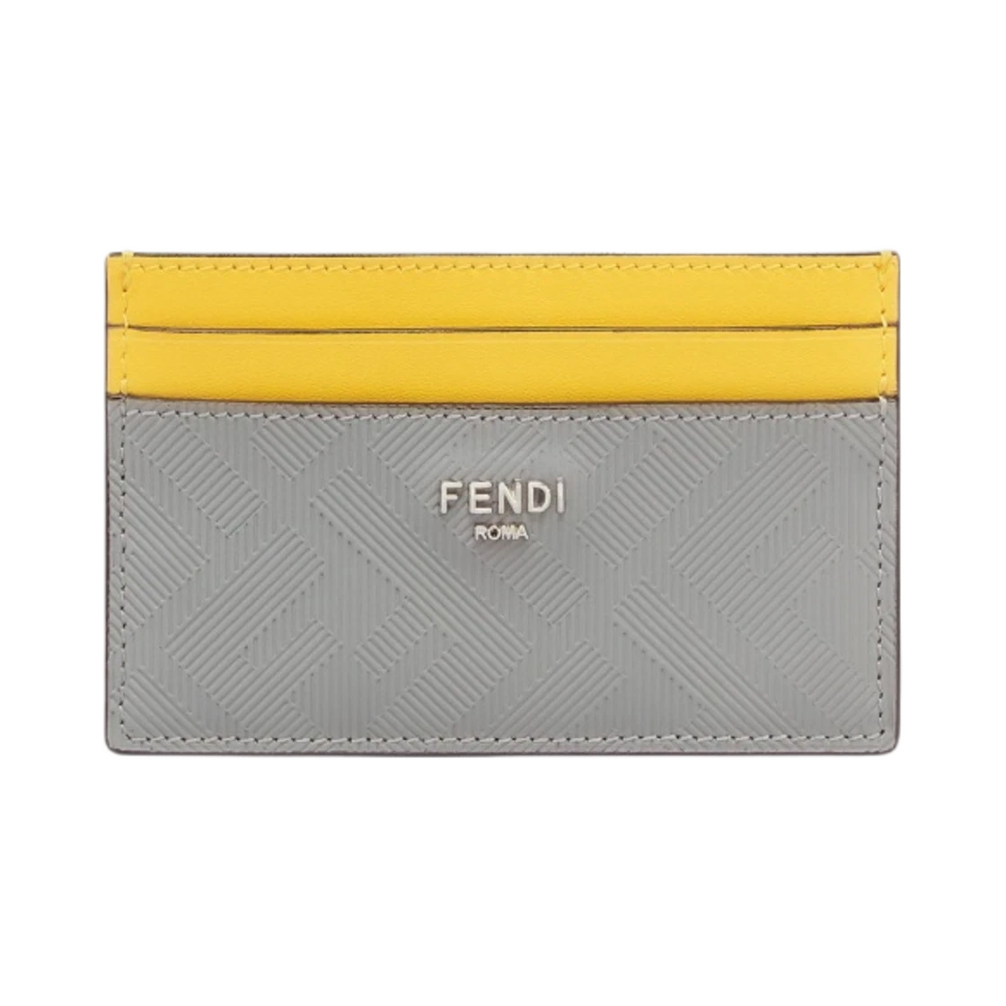Fendi FF Roma Leather Card Holder Gray