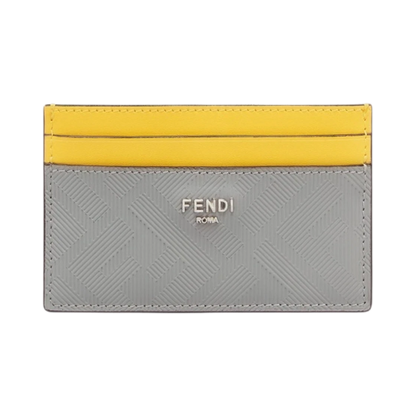 Fendi FF Roma Leather Card Holder Gray