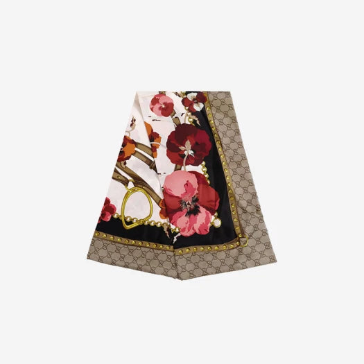 (W) Gucci Flower Print Silk Scarf Pink