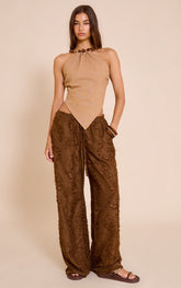 Chocolate Textured Flaoty Wide Leg Trousers