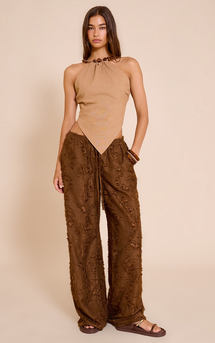 Chocolate Textured Flaoty Wide Leg Trousers