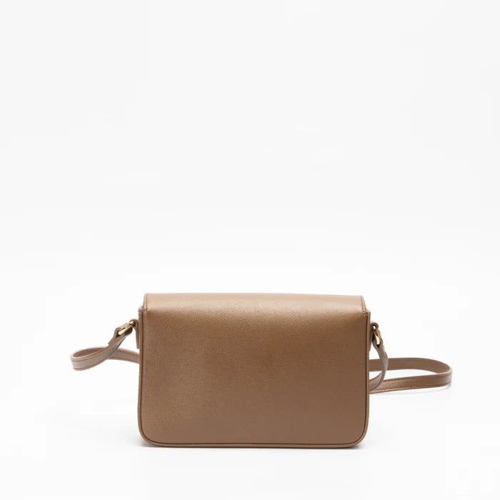 Burberry Hampshire Check Canvas Leather Crossbody Bag in smooth brown leather with adjustable strap and logo