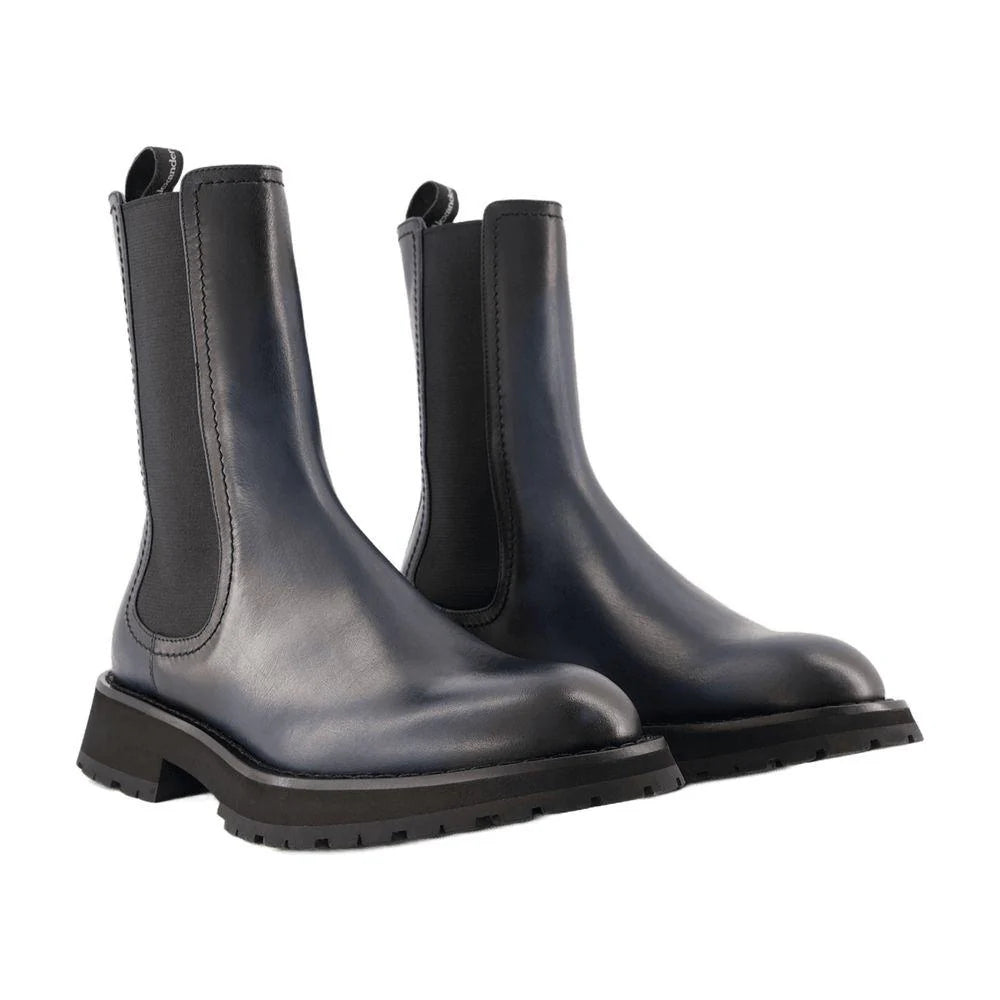 Alexander McQueen Men's Grey Pointed Slip-On Shoes in Brushed Calfskin