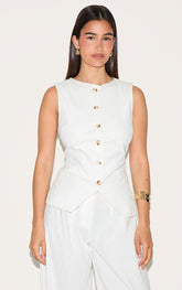 White Linen Look Tailored Waistcoat
