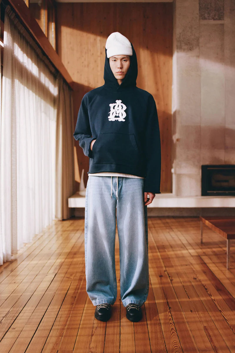 Monogram cut off hoodie - navy