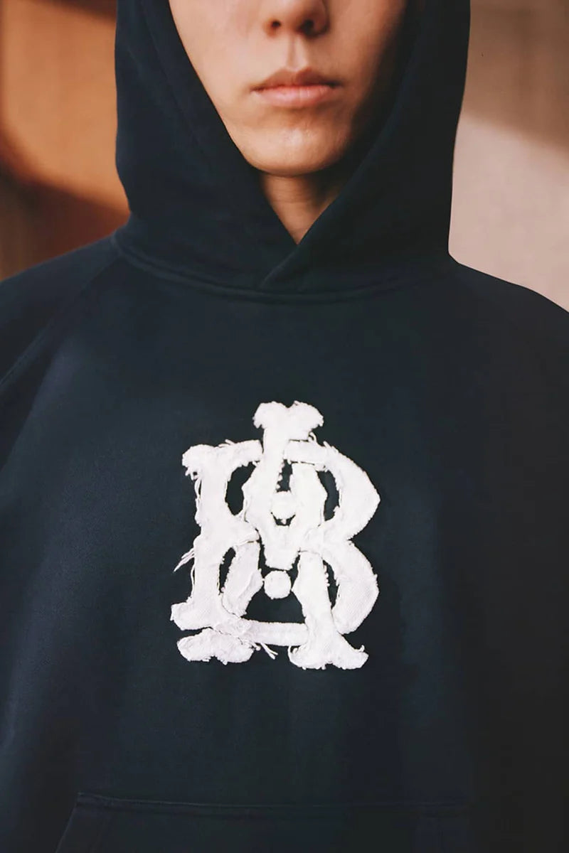 Monogram cut off hoodie - navy