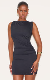Black Soft Touch Ruched Mini Dress