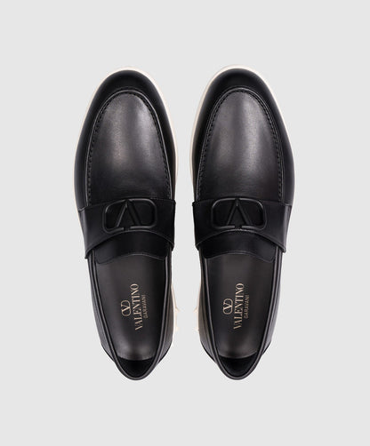 Valentino Garavani Leisure Flows Black Leather Loafers with VLogo