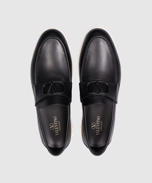 Valentino Garavani Leisure Flows Black Leather Loafers with VLogo