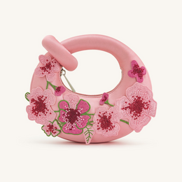 Abacus Embroidered Floral Mini Top Handle Bag - Pink