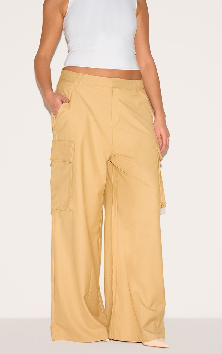 Plus Butterscotch Woven Pocket Detail Straight Leg Trousers