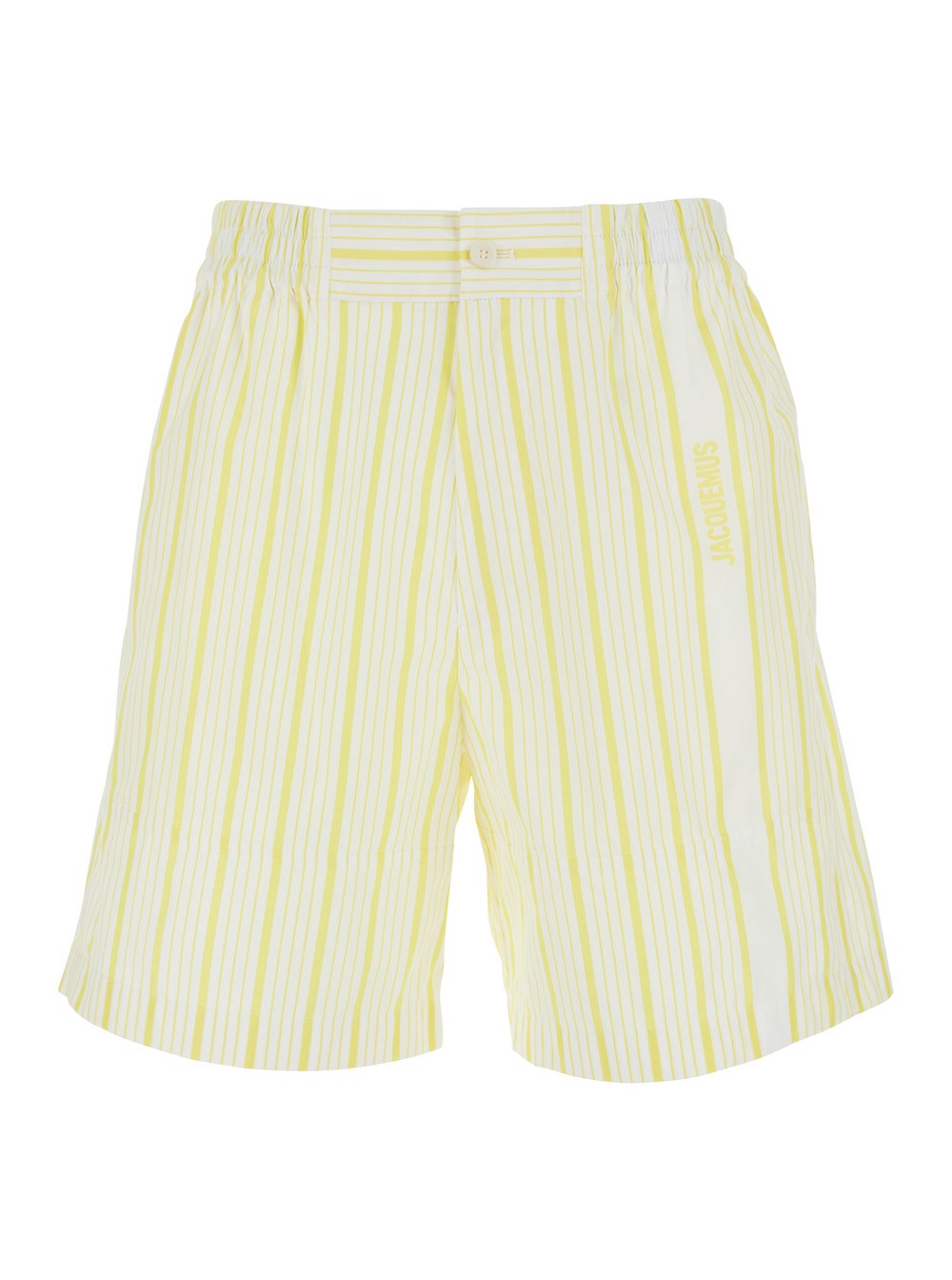 Jacquemus ìLe Short Aloe' White Shorts with Logo Lettering on the Front and All-Over Striped Motif in Cotton Man
