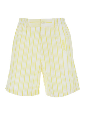 Jacquemus ìLe Short Aloe' White Shorts with Logo Lettering on the Front and All-Over Striped Motif in Cotton Man